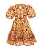 A Loves A Little Girls Batik Print Short Puff Sleeve Wrap Dress, Color:Camel/Multi - Image 2