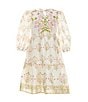 Color:Ivory/Pink/Multi - Image 1 - Little Girls 2T-6X Long-Sleeve Tiered Floral Dress
