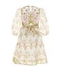 Color:Ivory/Pink/Multi - Image 2 - Little Girls 2T-6X Long-Sleeve Tiered Floral Dress