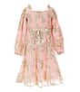 A Loves A Little Girls Long Sleeve Tiered Floral Lurex Midi Dress, Color:Light Pink - Image 1