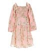 A Loves A Little Girls Long Sleeve Tiered Floral Lurex Midi Dress, Color:Light Pink - Image 2