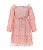 A Loves A Little Girls Long Sleeve Tiered Lurex Midi Dress, Color:Blush - Image 1