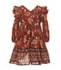 A Loves A Little Girls Printed Long Sleeve Tiered Maxi Dress, Color:Rouge/Multi - Image 1