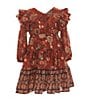 A Loves A Little Girls Printed Long Sleeve Tiered Maxi Dress, Color:Rouge/Multi - Image 2