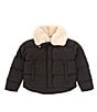 Color:Black - Image 1 - Little Girls 2T-6X Puffer Jacket with Faux Fur Collar