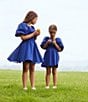 Color:French Blue - Image 5 - Little Girls 2T-6X Family Matching Short Balloon Sleeve Dress