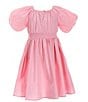 Color:Soft Pink - Image 1 - Little Girls 2T-6X Short Bubble Sleeve Midi Dress