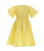 Color:Daffodil - Image 2 - Little Girls 2T-6X Short Bubble Sleeve Midi Dress