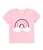 Color:Soft Pink - Image 1 - Little Girls 2T-6X Short Sleeve Glitter Rainbow T-Shirt