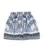 Color:Indigo Multi - Image 1 - Little Girls 2T-6X Family Matching Multi Print Woven Trouser Shorts
