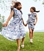 Color:Indigo Multi - Image 4 - Little Girls 2T-6X Family Matching Multi Print Woven Trouser Shorts