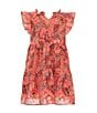 A Loves A Little Girls Flutter Sleeve Embroidered Dress, Color:Coral/Multi - Image 1