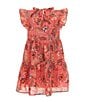 A Loves A Little Girls Flutter Sleeve Embroidered Dress, Color:Coral/Multi - Image 2