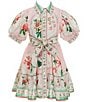 A Loves A Little Girls Iris Placement Print Puff Sleeve Button Front A-Line Dress - Image 1