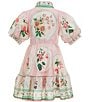 A Loves A Little Girls Iris Placement Print Puff Sleeve Button Front A-Line Dress - Image 2