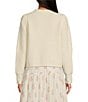 Color:Ivory - Image 2 - Long Sleeve Button Cuff Crew Neck Front Pocket Cardigan