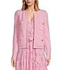 Color:Soft Pink - Image 1 - Long Sleeve Button Cuff Crew Neck Front Pocket Cardigan