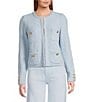 A Loves A Long Sleeve Button Cuff Crew Neck Front Pocket Cardigan, Color:Cloud Blue - Image 1