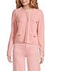 A Loves A Long Sleeve Button Cuff Crew Neck Front Pocket Cardigan, Color:Light Pink - Image 1