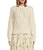 Color:Cream - Image 1 - Long Sleeve Ribbed Cuff Pearl Embellished Honeycomb Knit Sweater