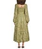 A Loves A Lurex Metallic Trellis Printed Sqaure Neck Long Balloon Sleeve Smocked Bodice A-Line Flounce Midi Dress, Color:Antique Jade - Image 2