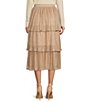 Color:Champagne Gold - Image 2 - Metallic Crepe High Waist A-Line Tiered Ruffle Midi Skirt