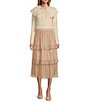 Color:Champagne Gold - Image 3 - Metallic Crepe High Waist A-Line Tiered Ruffle Midi Skirt