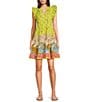 Color:Pistachio/Multi - Image 1 - Mixed Split V-Neck Ruffle Cap Sleeve Tiered Printed Mini Dress