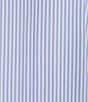 Color:Serenity Blue - Image 3 - Pinstripe Print Button Point Collar 3/4 Blouson Cuff Sleeve Tiered Waistless Midi Shirt Dress