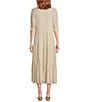 A Loves A Pinstripe Print Button Point Collar 3/4 Blouson Cuff Sleeve Tiered Waistless Midi Shirt Dress, Color:Taupe - Image 2