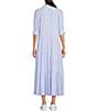 A Loves A Pinstripe Print Button Point Collar 3/4 Blouson Cuff Sleeve Tiered Waistless Midi Shirt Dress, Color:Serenity Blue - Image 2