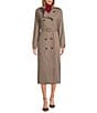 A Loves A Plaid Print Woven Point Collar Long Sleeve Double Breasted Button Front Belted Longline Trench Coordinating Coat, Color:Nutmeg Multi - Image 3