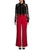 A Loves A Poplin Point Collar Bow Tie Neck Sheer Illusion Lace Long Sleeve Button Front Shirttail Blouse, Color:Black - Image 3
