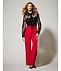 A Loves A Poplin Point Collar Bow Tie Neck Sheer Illusion Lace Long Sleeve Button Front Shirttail Blouse, Color:Black - Image 6