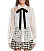 A Loves A Poplin Point Collar Bow Tie Neck Sheer Illusion Lace Long Sleeve Button Front Shirttail Blouse, Color:White - Image 2