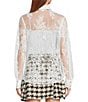 A Loves A Poplin Point Collar Bow Tie Neck Sheer Illusion Lace Long Sleeve Button Front Shirttail Blouse, Color:White - Image 3