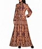 A Loves A Printed Collared Long Sleeve Belted Scarf Maxi Shirt Dress - Image 1