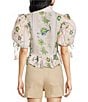 A Loves A Printed Split V-Neck Short Bubble Sleeve Woven Cropped Blouse - Image 2