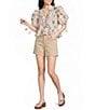 A Loves A Printed Split V-Neck Short Bubble Sleeve Woven Cropped Blouse - Image 3