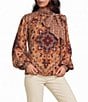A Loves A Printed Tie Neck Long Sleeve Coordinating Woven Top - Image 1