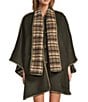 A Loves A Reversible Wool Blend Crew Neck Button Front Long Drape Sleeve Cape Jacket with Scarf, Color:Moss - Image 1
