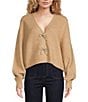 A Loves A Wool Blend Sweater Knit Rhinestone Bow V-Neck Long Sleeve Cardigan, Color:Camel - Image 1