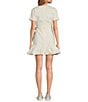 Color:Ivory - Image 2 - Round Neck Short Sleeve Denim Mini Ruffle Wrap Dress