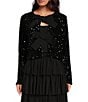 A Loves A Sequin Crew Neck Long Sleeve Bow Tie Front Cropped Cardigan, Color:Black - Image 1