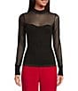 A Loves A Sheer Illusion Mesh Mock Neck Long Sleeve Full Length Top, Color:Black - Image 1