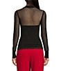 A Loves A Sheer Illusion Mesh Mock Neck Long Sleeve Full Length Top, Color:Black - Image 2