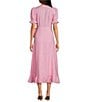 Color:Soft Pink - Image 2 - Short Puffed Sleeve High-Low Ruffled Hem Side Tie Wrap Midi Dress