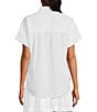 Color:White - Image 2 - Short Sleeve Point Collar Button Front Coordinating Linen Shirt