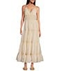 Color:Oat - Image 1 - Sleeveless V Neck A Line Lace Tiered Maxi Dress