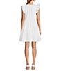 Color:Off White - Image 2 - Split V-Neck Ruffle Cap Sleeve Tiered Poplin Mini Dress